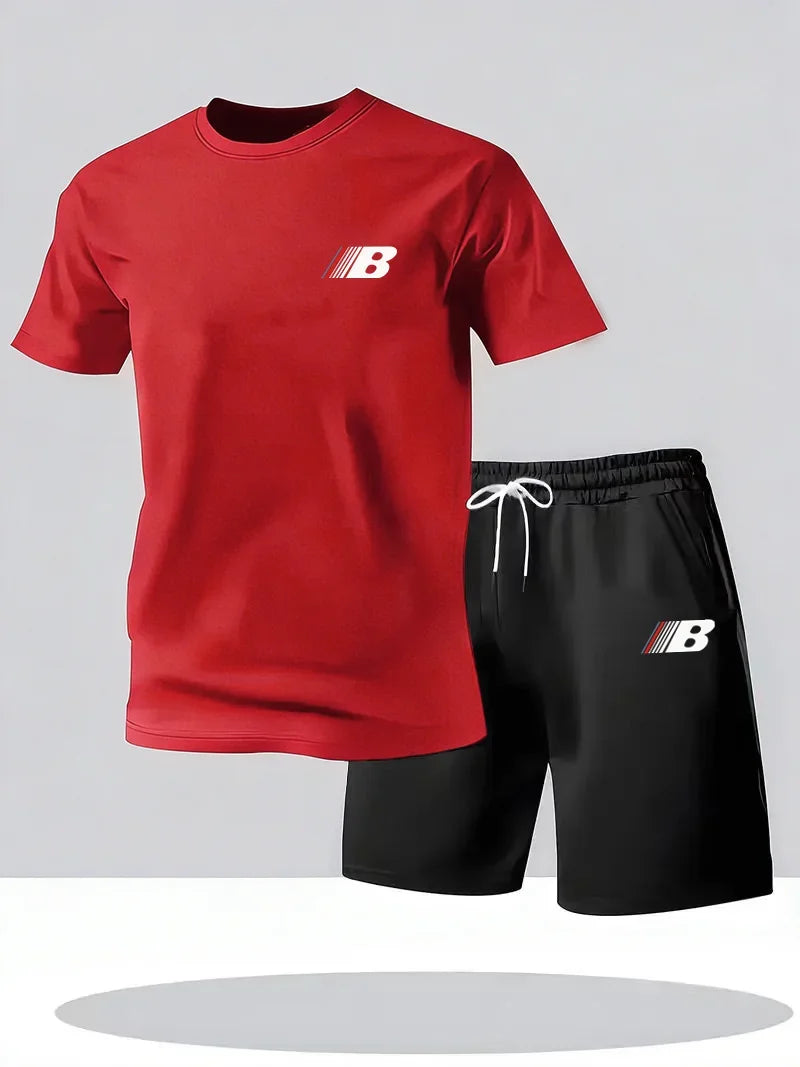 Sports Style Men's Summer Breathable Sportswear Short Sleeved T-shirt+shorts.