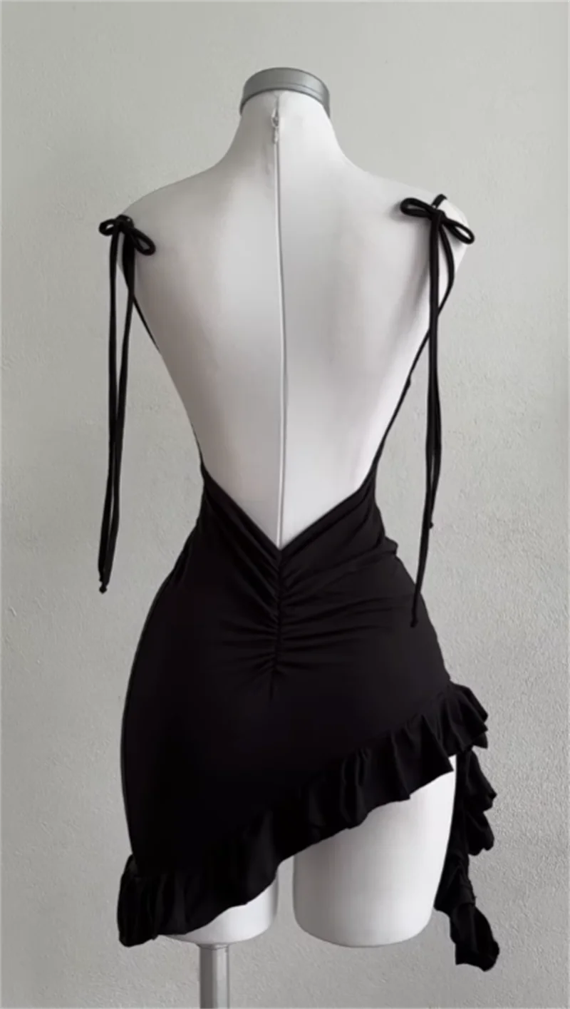 Women’s Sleeveless Backless Ruffles Mini Dress.
