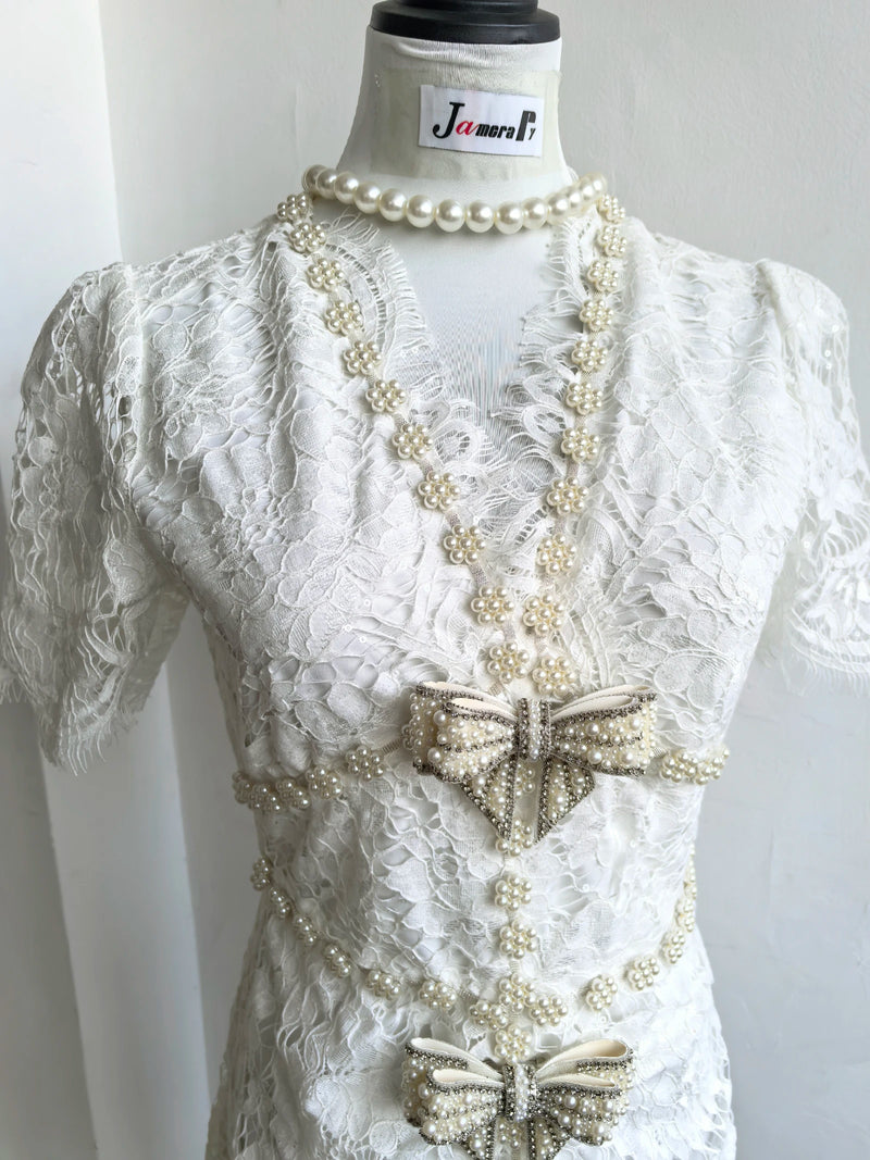 Women’s Luxury Crystal Bow Evening Formal Dress.