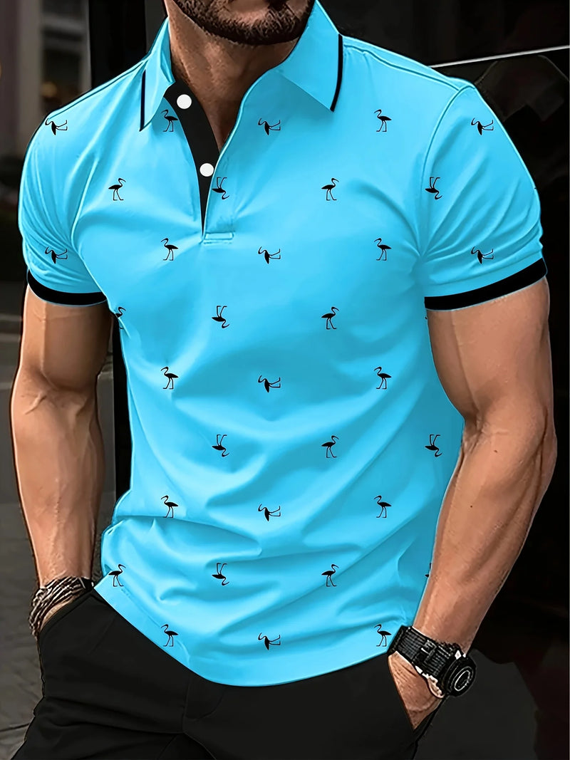Summer Men's Golf Silhouette Pattern Polo Short Sleeve Polo Shirt.