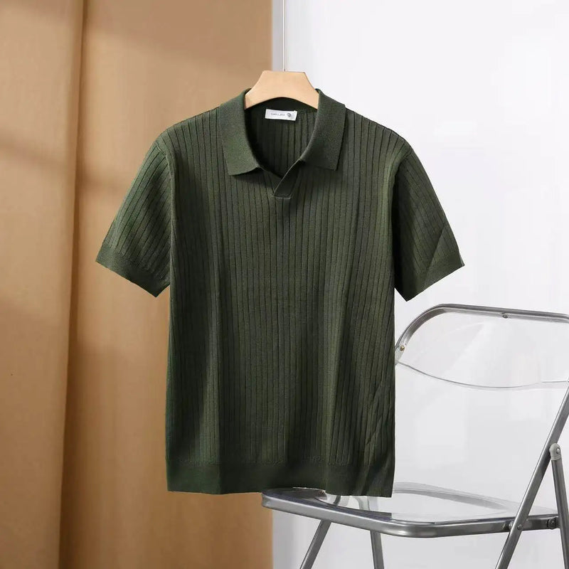 Men Slim Fit Polo Shirts Solid Stretch Sexy Collared TShirt Fashion.