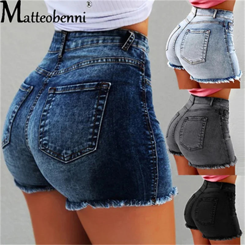 Women High Waist Denim Shorts Ripped Hole Bodycon Short Feminino.