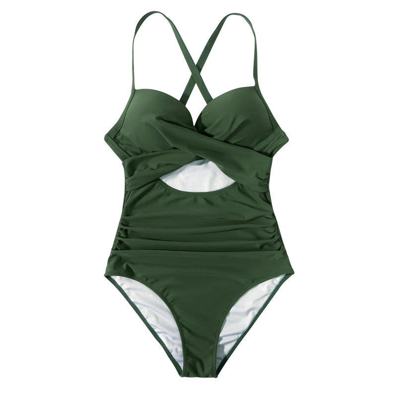 Solid Ruched Swimsuit Women Swimwear Beachwear Bathers Bathing.