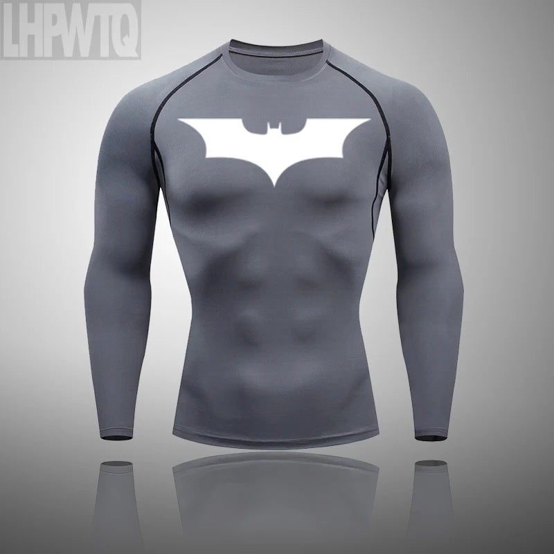 Superhero Men Running Sports Tshirt +Pants Tights Set Men's Fitness.