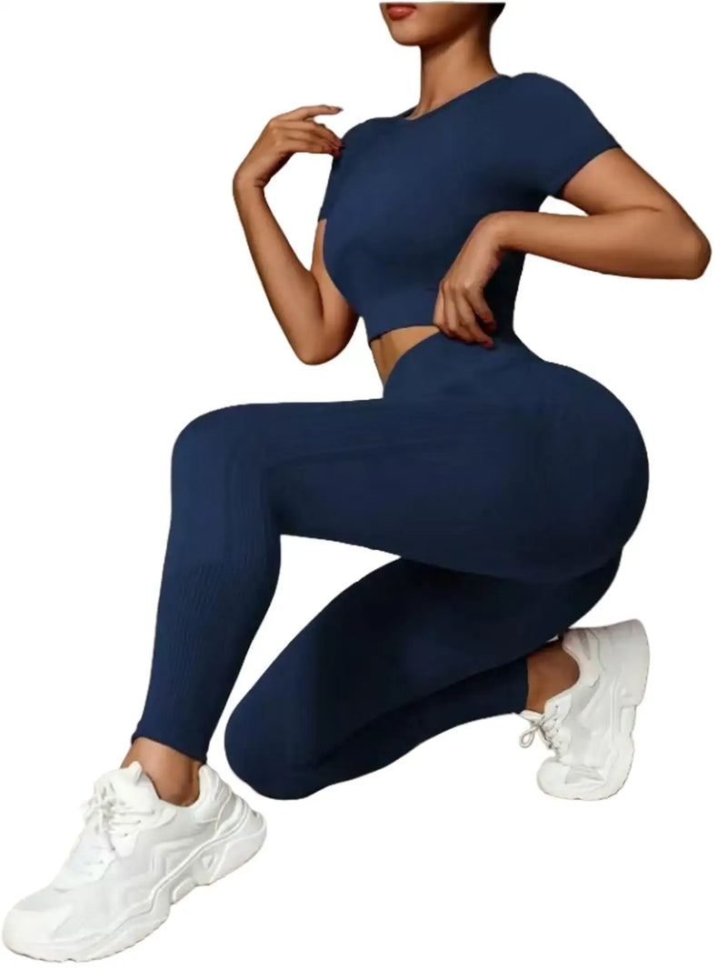 Fashionable women's two-piece high elastic seamless yoga suit sportswear.