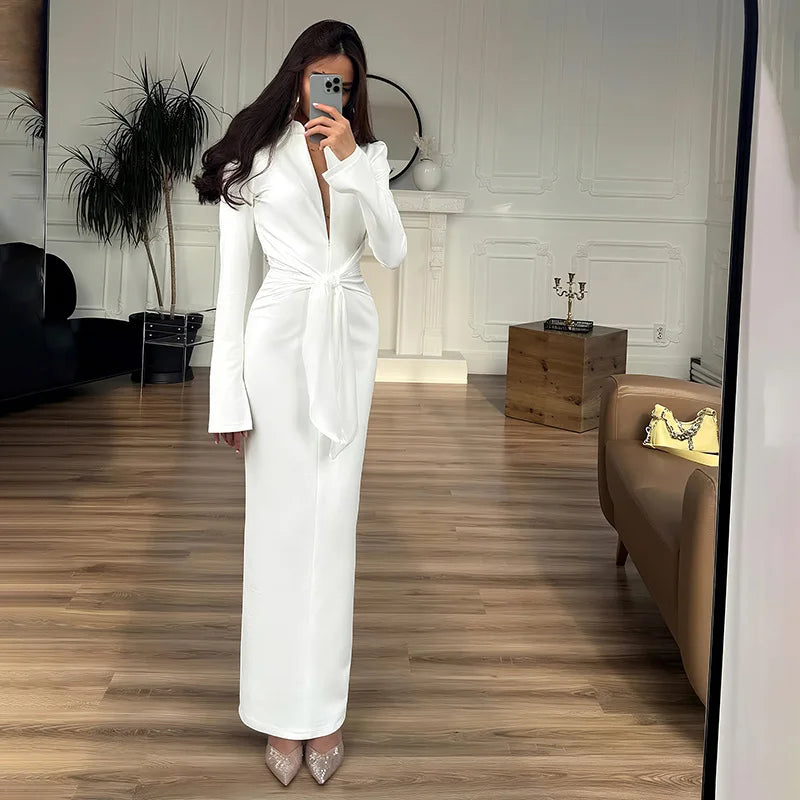 Women’s V Neck Long Sleeve Maxi Dresses Party Slim Commute Long Dress.
