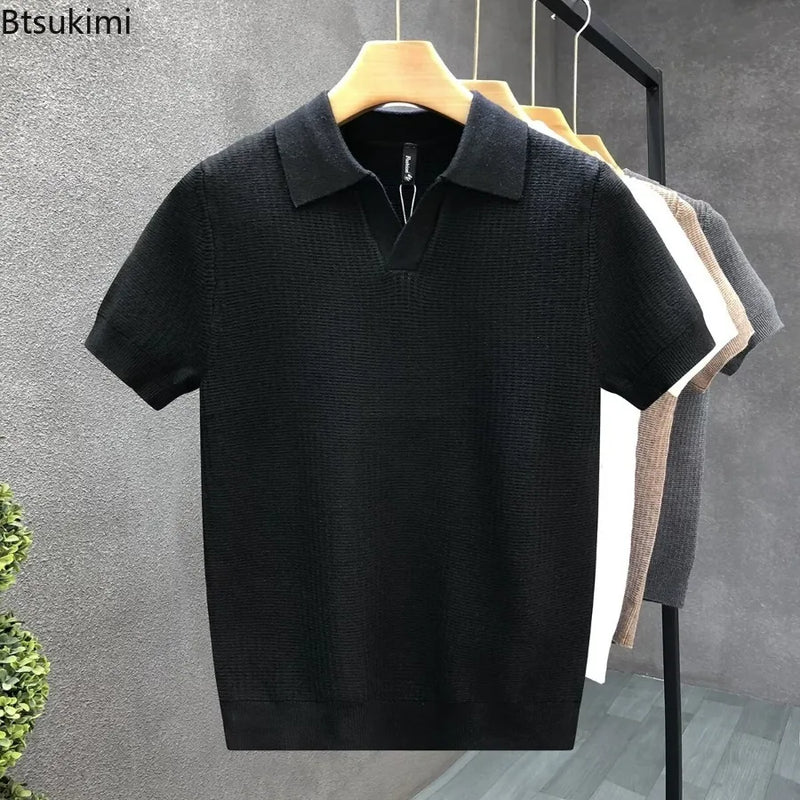 Men's Summer Polo Shirt Korean Style Slim Wrinkle Resistant Collar Solid Color.