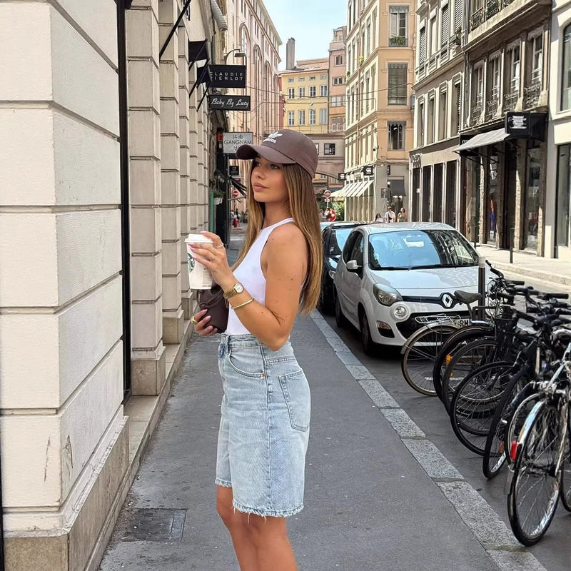 Women Solid Denim Shorts Wide Leg Jean Pants.