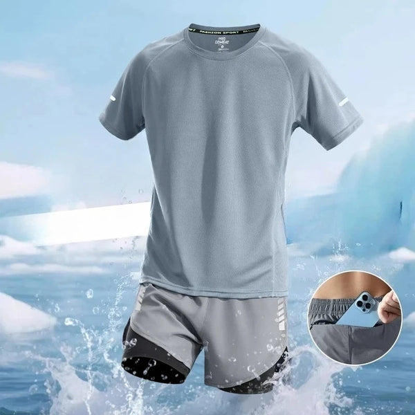 Sport Short Sleeve Tracksuit Ice Silk Quick Drying Fitness Clothes Running Sportswear.