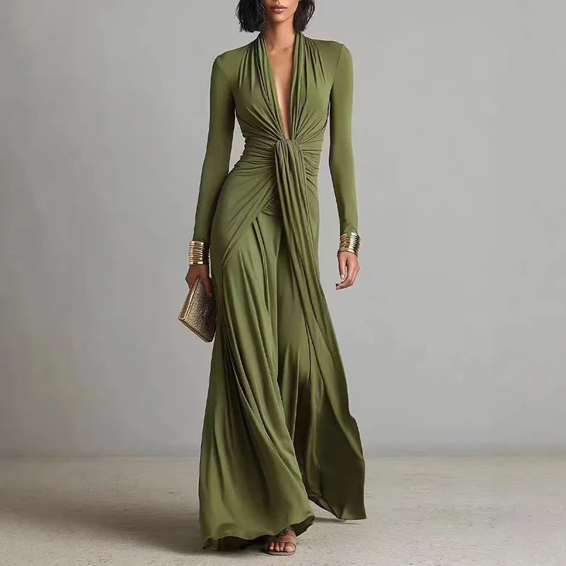 Women's Elegant Deep V Neck Maxi Dress.