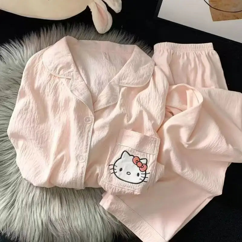Kawaii Sanrio Hello Kitty Cute Pajamas Hot Girl Spring And Autumn.