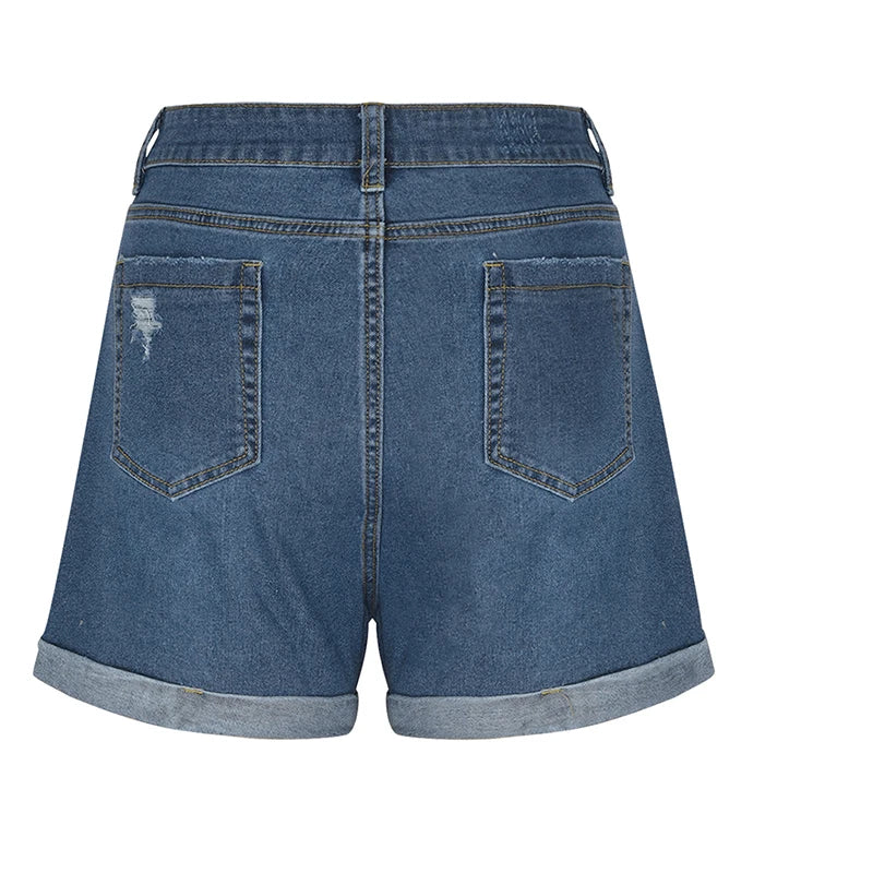 Women Jean Shorts Summer New Straight Slimming Denim Shorts.