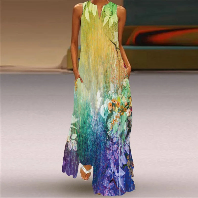 Vintage Print Maxi Dress For Women.