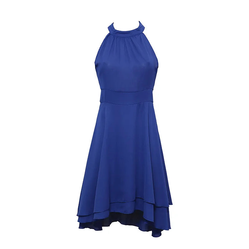 Women’s Elegant Dress Summer Solid High Waist Halter Sleeveless Midi Dresses.