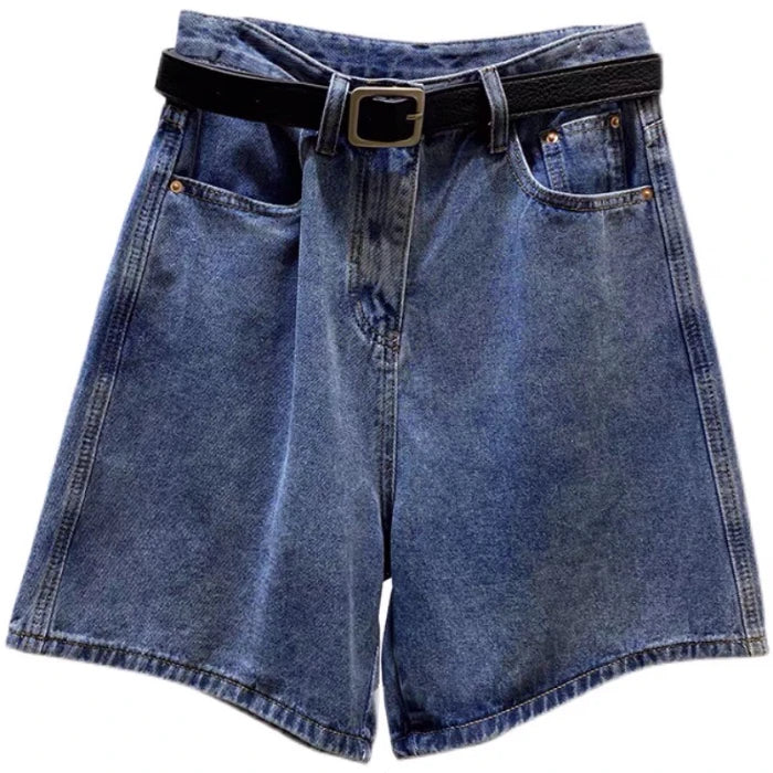 Denim Shorts Female Jeans Vintage Wide Leg High Waist Loose.