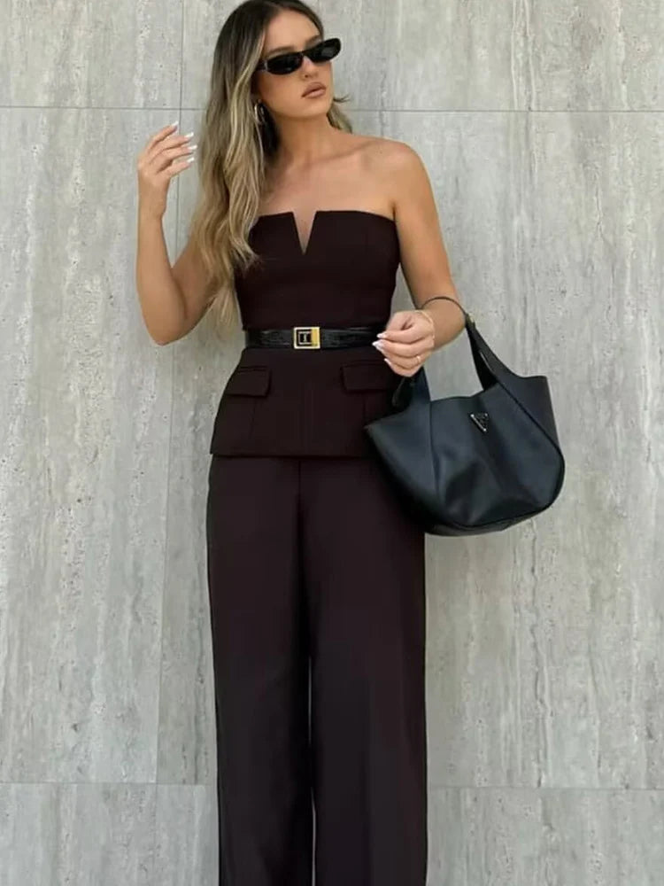 TFMLN Spring Summer Women Strapless Crop Tops Basic Sleeveless.