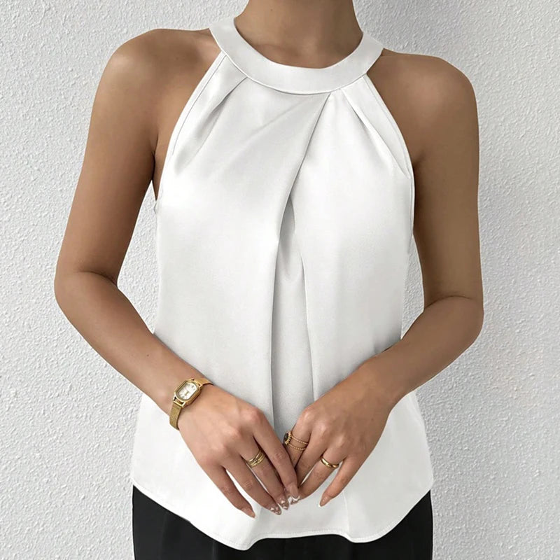 Summer Women's High End Satin Tank Shirt New Color Silk Blouse.
