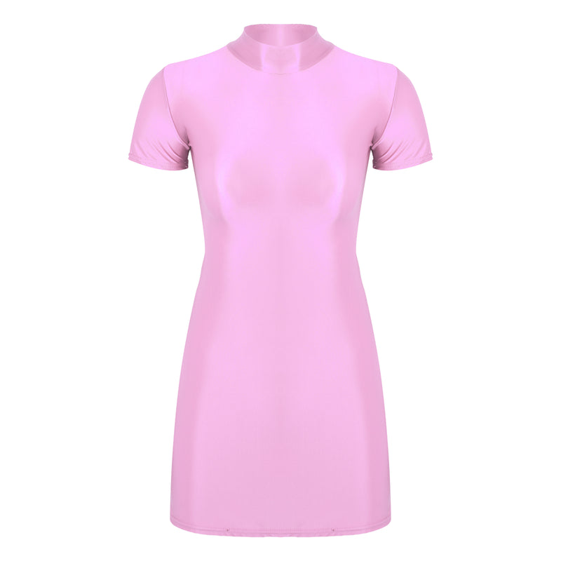 Women’s Oil Glossy Tights Mini Dress Sexy Party Clubwear.