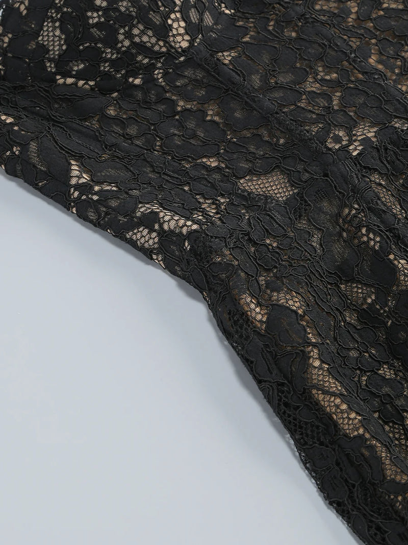 Black Lace Patwork Sleeveless Maxi Dress for Women.