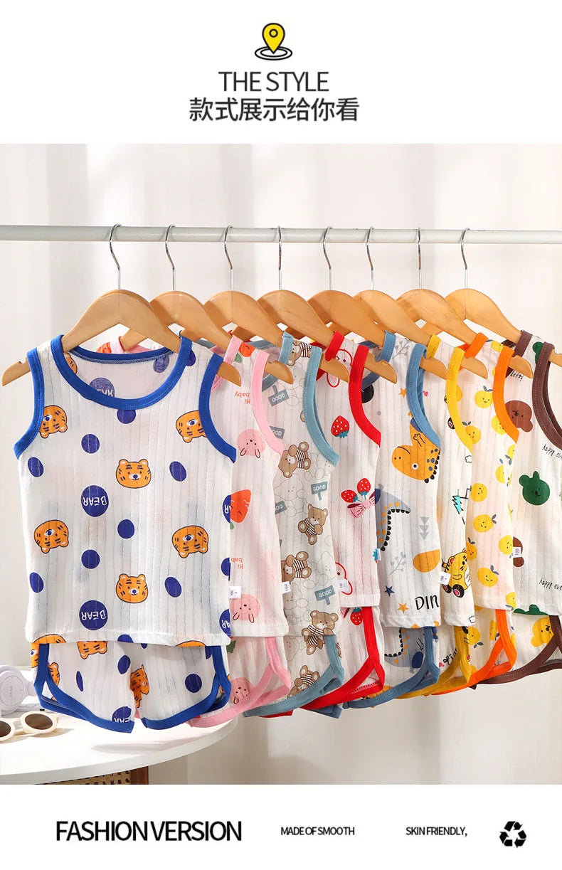 Kids Sleeveless Set Summer Cotton Girls' Shorts Pajamas Korean Style Boys.