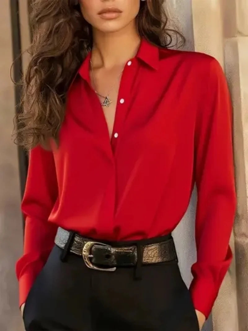 Women's  Long Sleeve Button Down Blouse - Elegant Office Chic Top.