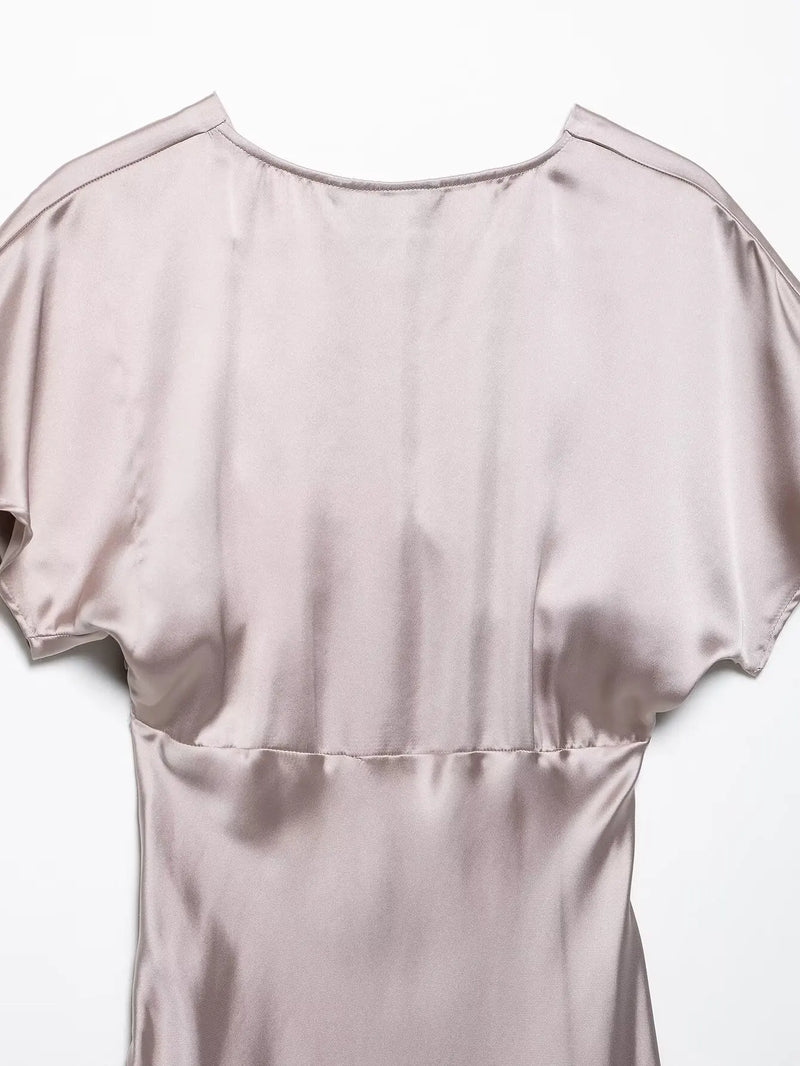 Women’s Sexy V Neck Satin Long Dress.