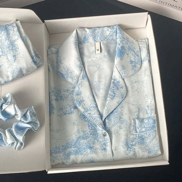 Pyjama Lapel Button Cardigan Outfits for Women 2 Piece Set.