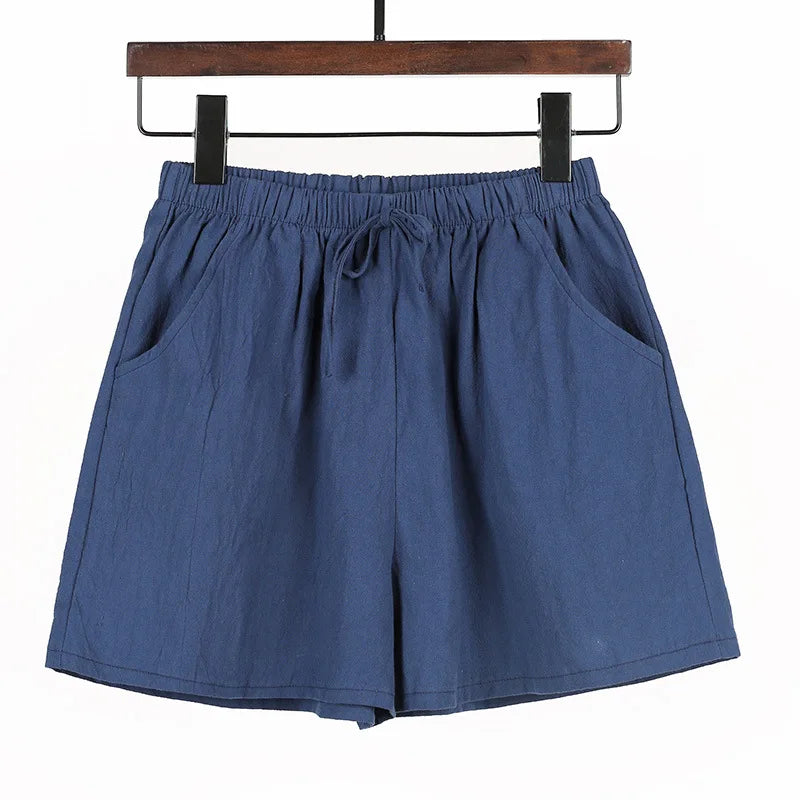 Women Summer Cotton Shorts Casual Solid Pockets Basic Shorts Elastic Waist.