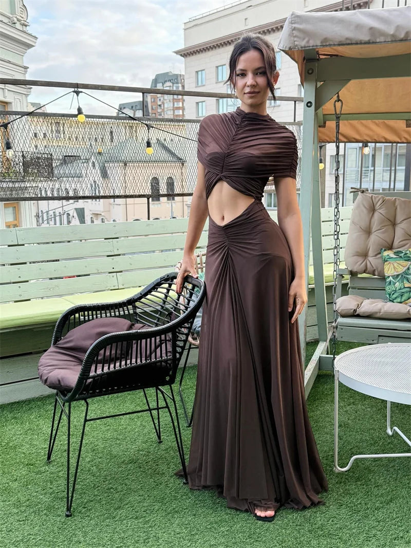 Women’s Mozision Hollow Out Short Sleeve Sexy Maxi Dress.