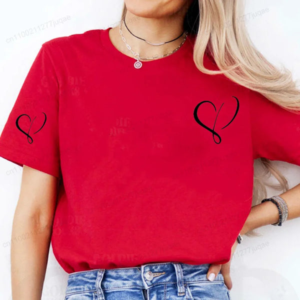 Women Love Heart Design T-Shirts Fashion Casual Short Sleeve.