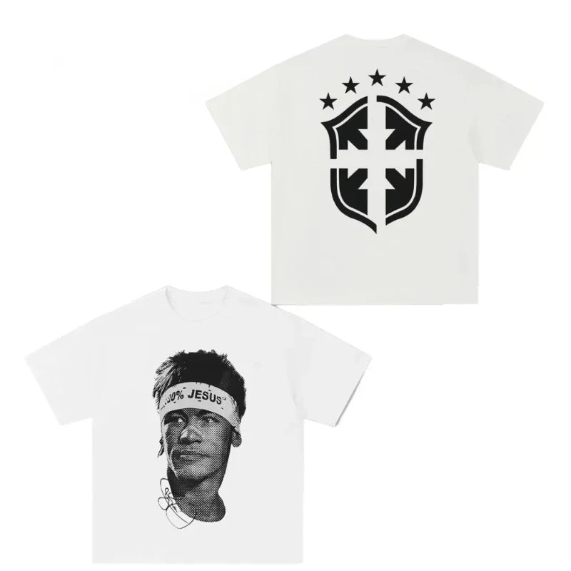 Cristiano Ronaldo Neymar Lionel Messi Football Superstar Portrait Printed Tee Men Women.
