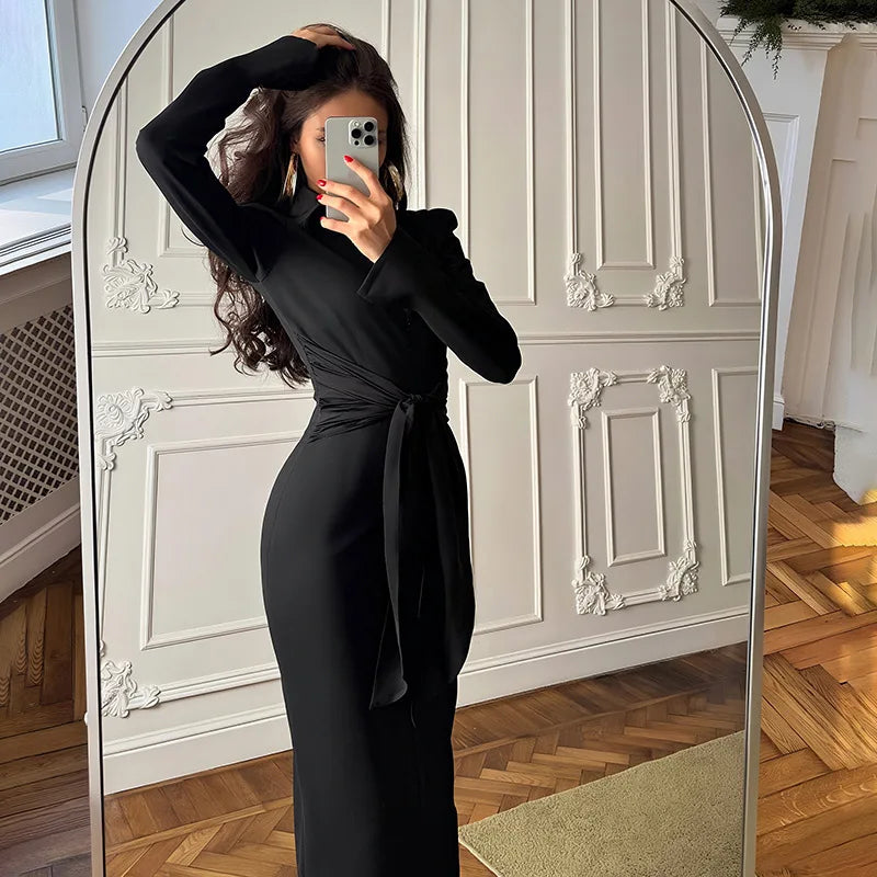 Women’s V Neck Long Sleeve Maxi Dresses Party Slim Commute Long Dress.