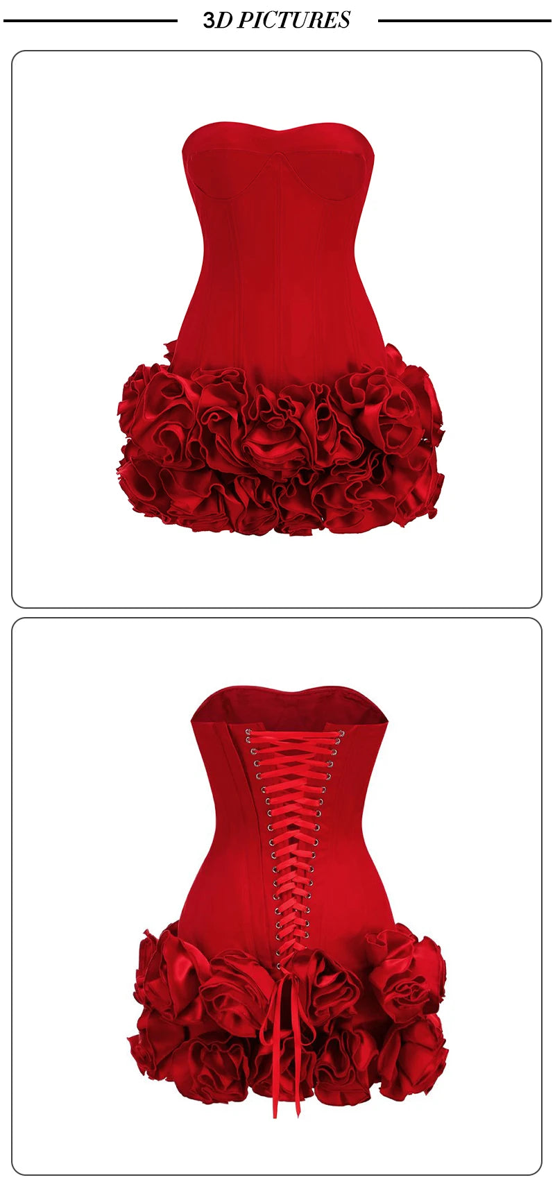 VC Christmas Dress Strapless Backless Red Structured Floral Embellished Mini Length.