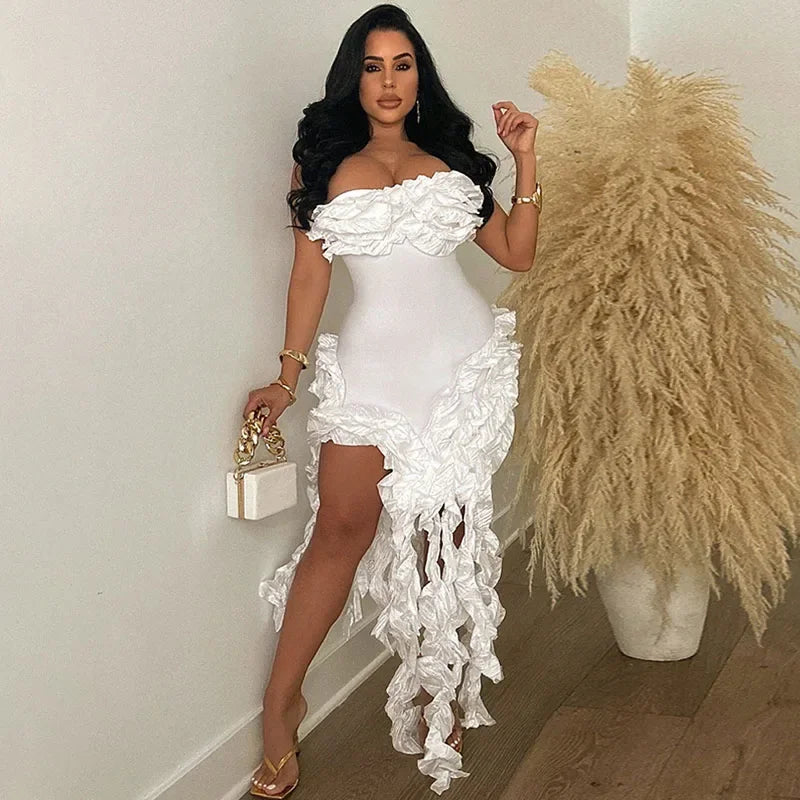Elegant Ruffles Tassel Birthday Dress for Women.