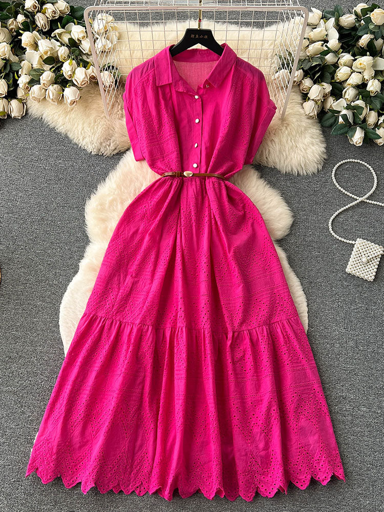 Women Summer Dress Loose Breasted Lace Up Long Dress.
