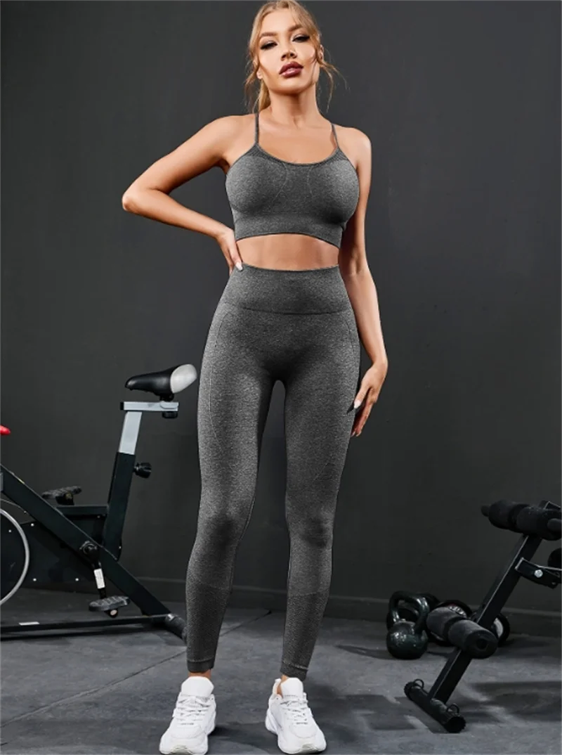 2 Pieces Women's Tracksuit Seamless Yoga Set Workout Sportswear Gym.