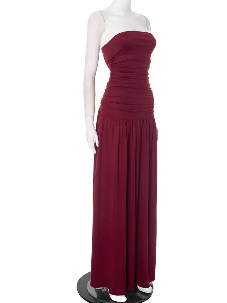 Mozision Off-shoulder Strapless Pleated Sexy Maxi Dress Women.