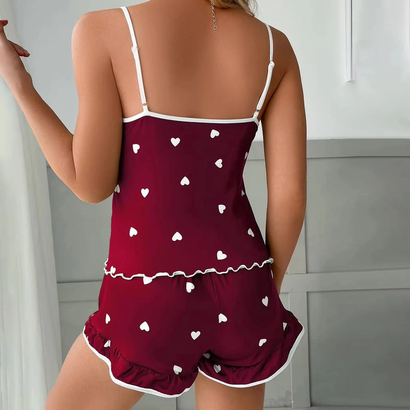 Summer 2pieces Pajama Set for Women Sleepwear Spaghetti Strap.