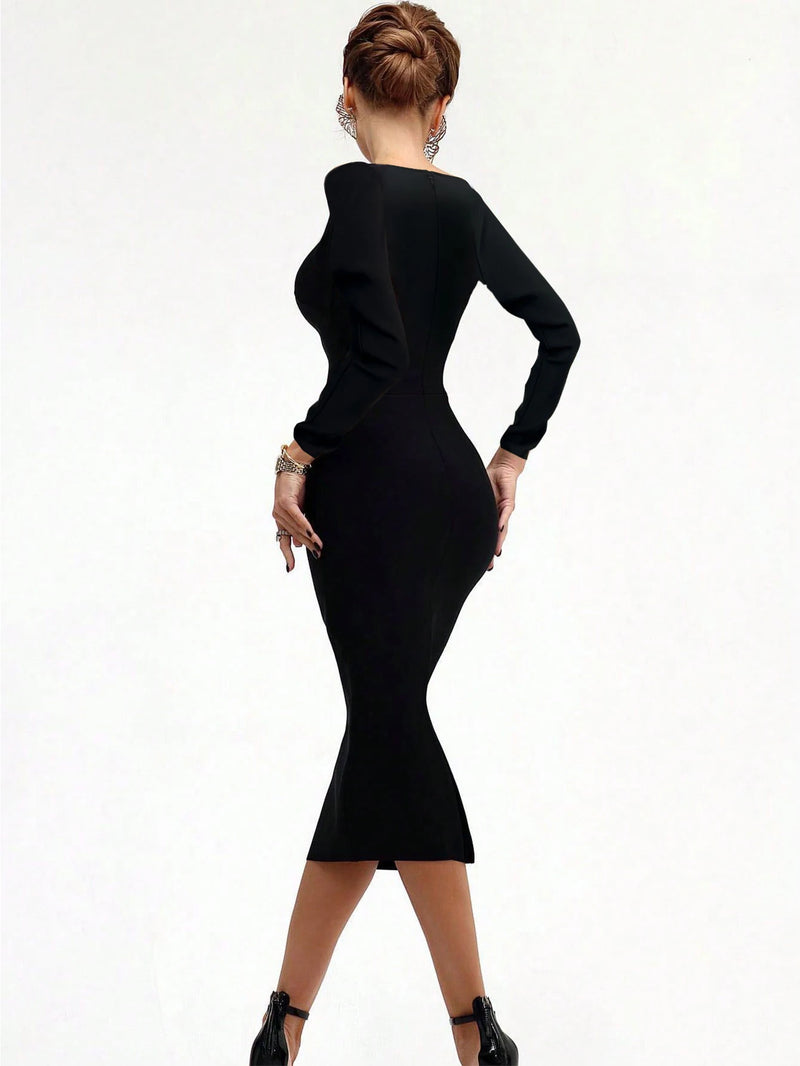 Women's Fantasy Long Sleeve V Neck Midi Bodycon Dress Summer.