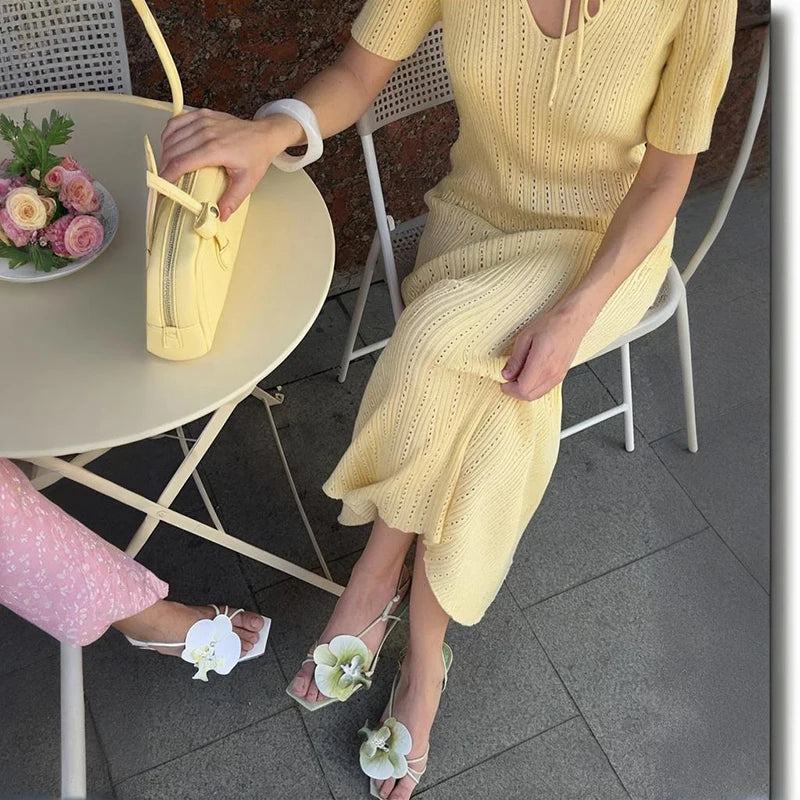 Elegant Sweater Dress Summer High Waist Woman Dress.