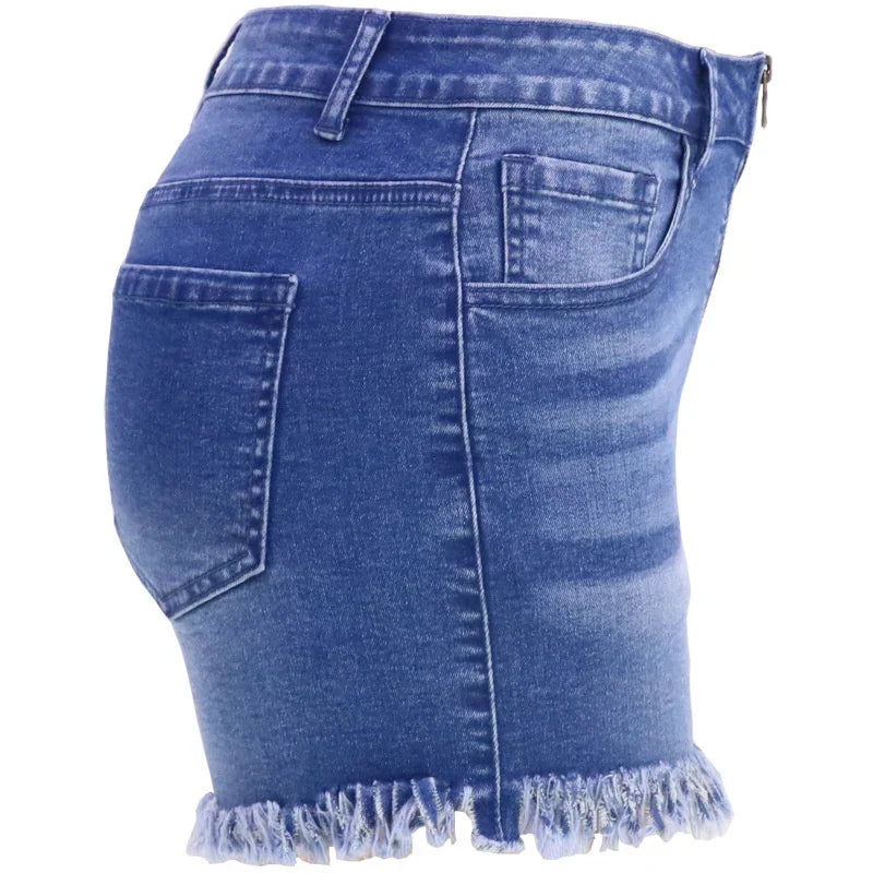 Fashion Front Zipper Open Crotch Denim Shorts Women.