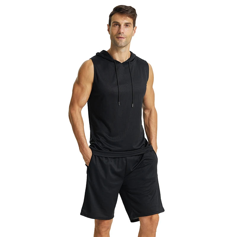 Mens Sports Tank Tops Sleeveless Hoodies for Men Set Athletic Shirt Active.