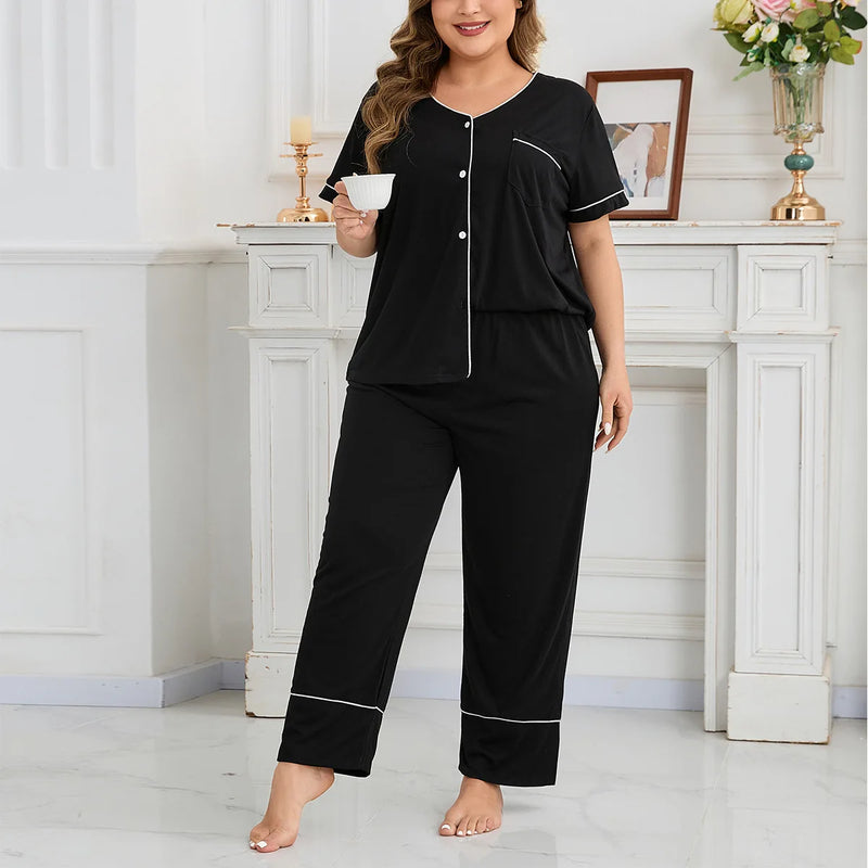 Plus size pajamas ladies 100 kg fat mm loose short-sleeved trousers two-pièce.