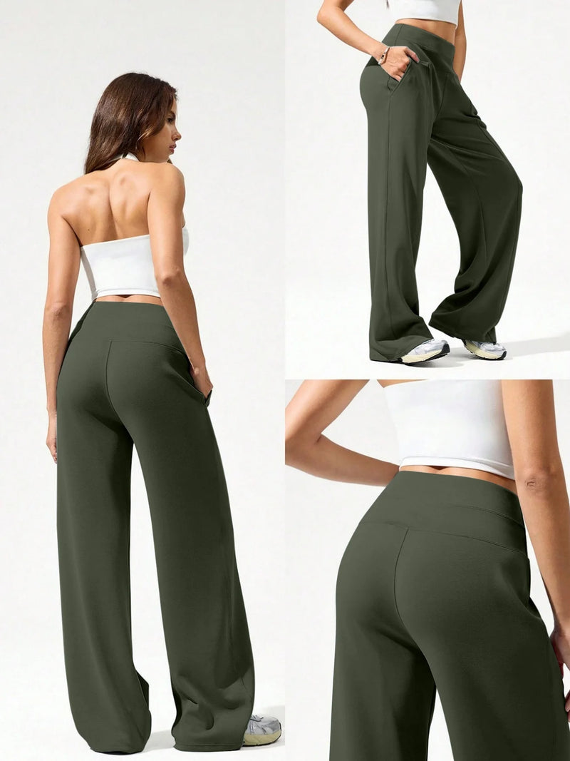 Four-Season High-Waisted Yoga Pants, 9-Inch Loose Straight Leg Wide.