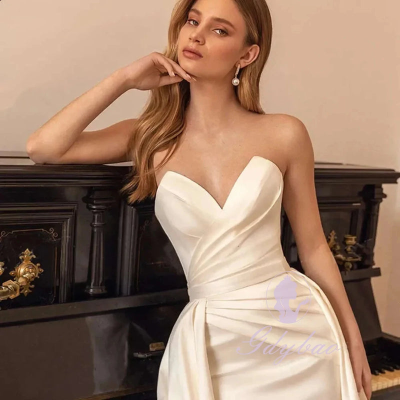 Ivory Satin Evening Dress Women.
