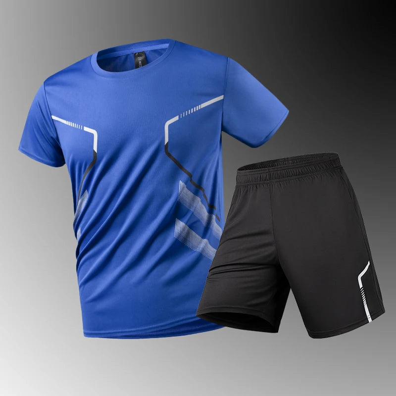 Men's Quick Drying Running Sets Breathable Hiking Fishing T-Shirt Short.