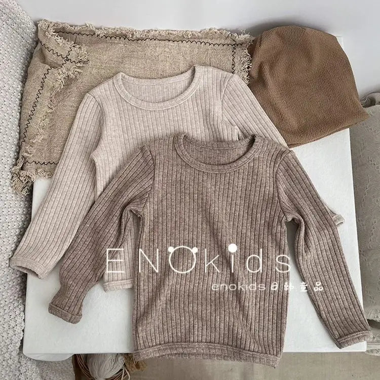 Kids Girls 2PCS Pajamas Set Cotton Round Collar Ribbed.