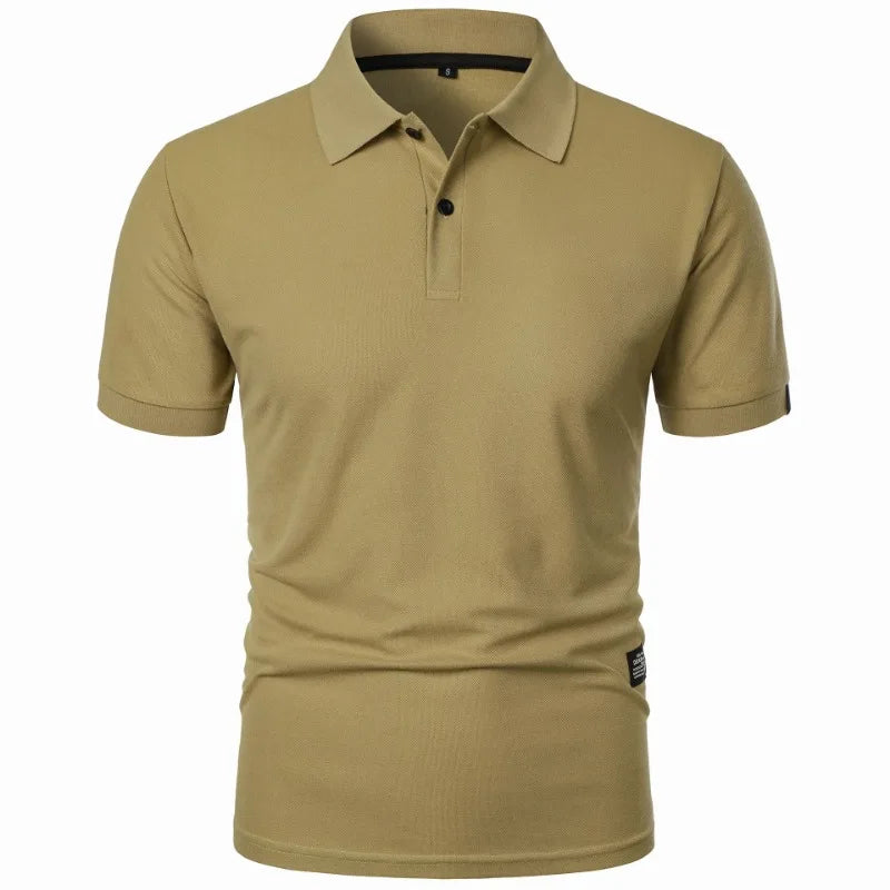 Solid Color Polo Shirt Men's Short Sleeve Button Tshirts Lapel Lightweight.