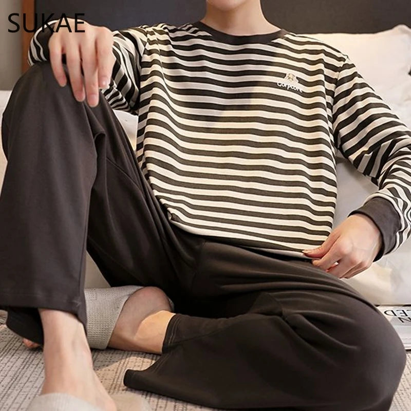 Sporty Pajama Set for Men Autumn Winter New Soft Cotton Pijama.