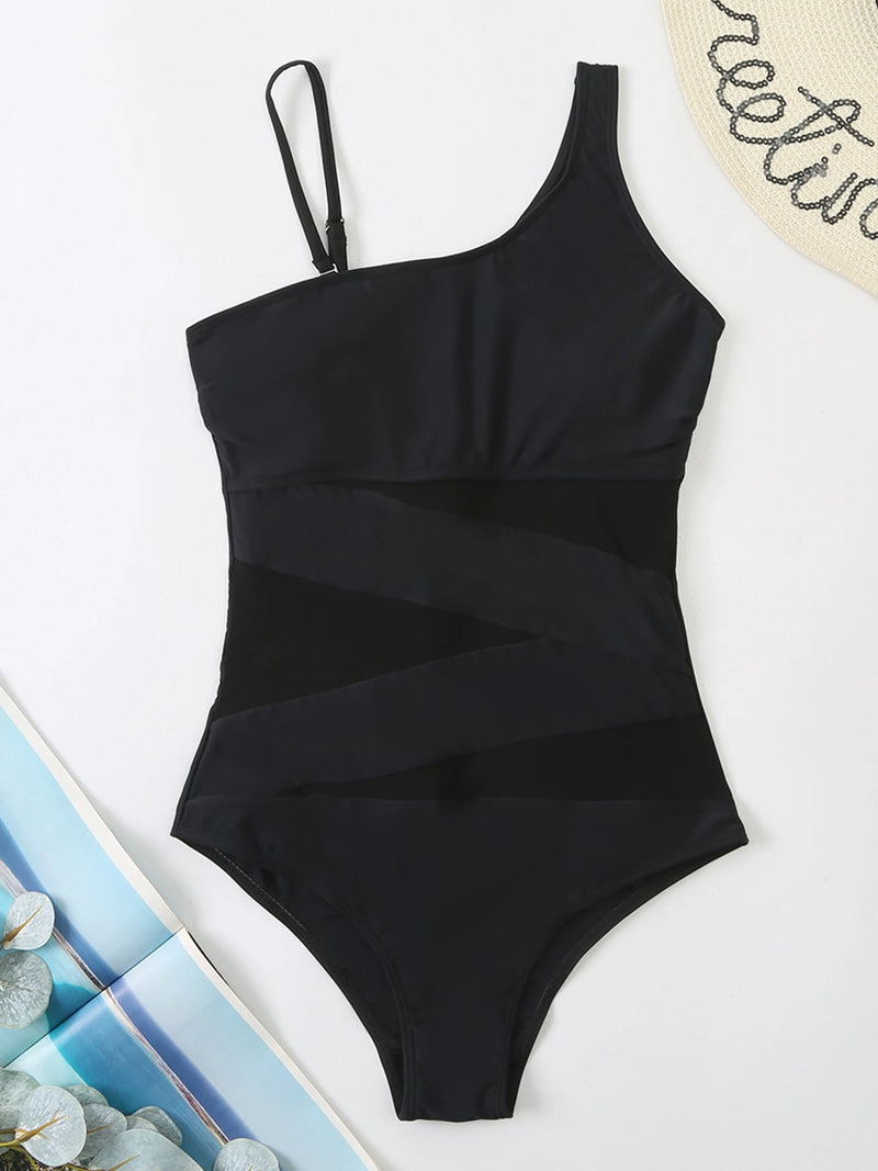Sexy Mesh Patchwork Swimwear Women One Piece Swimsuit Female.